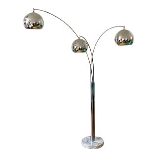 Sonneman Style Chrome Triple Arc Floor Lamp With Marble Base For Sale