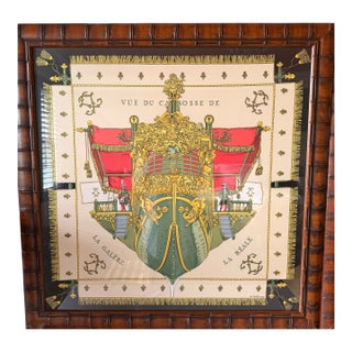 1980s Bamboo Framed Hermès Silk Scarf, “Vue Du Carrosse De La Galère La Réale,” Designed by Hugo Grygkar For Sale