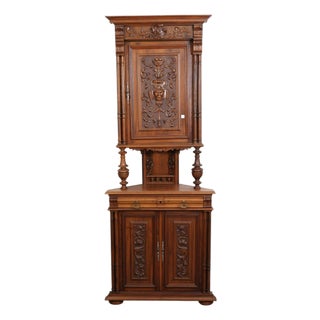 Very Rare French Walnut Antique Corner Cupboard Circa 1880 For Sale