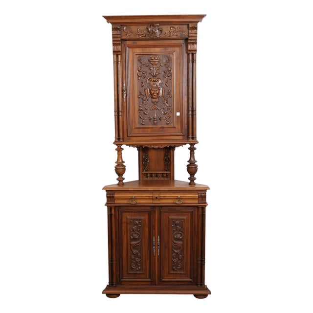 Very Rare French Walnut Antique Corner Cupboard Circa 1880 For Sale