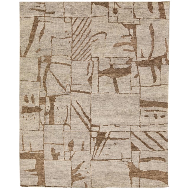Tan Contemporary Texture Handmade Designed Tan Wool Rug For Sale - Image 8 of 8