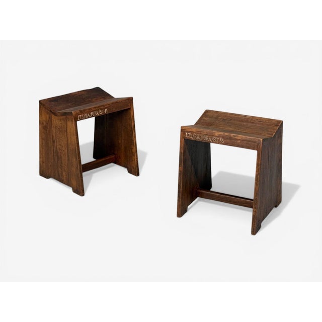 Pierre Jeanneret, French Mid-Century Modern, Sewing Stools, Teak, Chandigarh, India c. 1960s Rare example of two model PJ-...