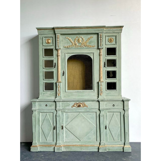Wood Vintage Neoclassical Gilt Tipped Wire Cabinet For Sale - Image 7 of 10