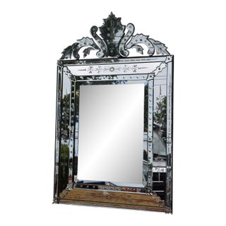 Antique Venetian Mirror Wall Glass Frameless Clear Crown Vanity Paris France For Sale