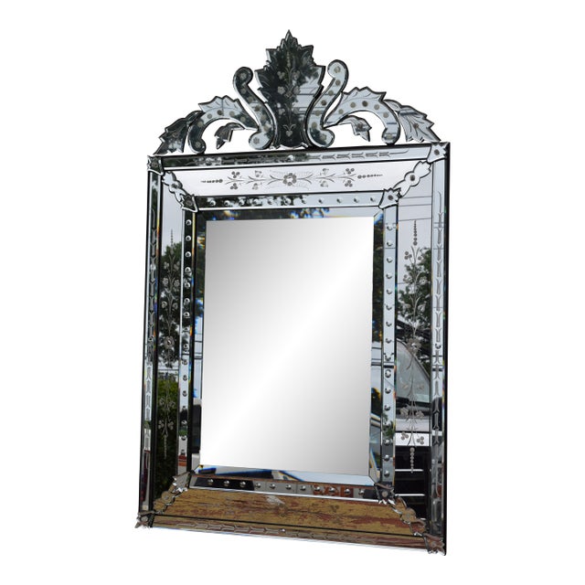 Antique Venetian Mirror Wall Glass Frameless Clear Crown Vanity Paris France For Sale
