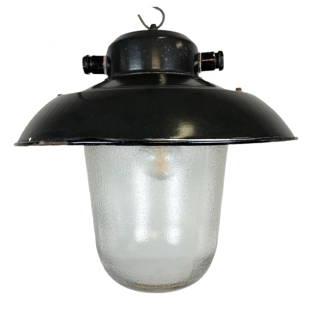 Industrial Factory Hanging Lamp in Black Enamel from Elektrosvit, 1960s For Sale