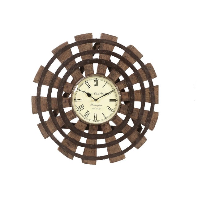 Boho Chic Large Reclaimed Wood Wall Clock | Rustic Wheel Decor for Living Room | Unique Housewarming Gift | Handmade Nautical Coastal Art Piece For Sale - Image 3 of 6
