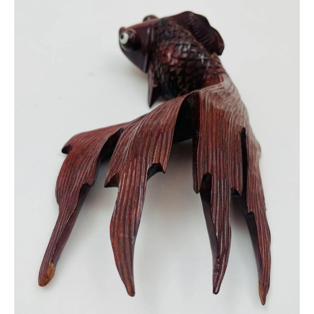 Wood Japanese Hand Carved Wood Koi Fish Sculpture 1920 For Sale - Image 7 of 12