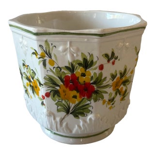 Vintage Chinoiserie Hand Painted Floral Planter For Sale