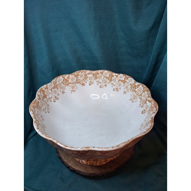 Antique Furnivals Rustic Punch Bowl 1893 Royal Semi Porcelain Brown Transferware 16" For Sale In Boston - Image 6 of 15