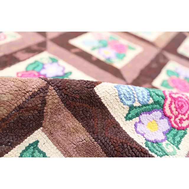 3'x5' Vintage American Hooked Rug | Brown & Colorful American Hook Area Rug For Sale - Image 9 of 11