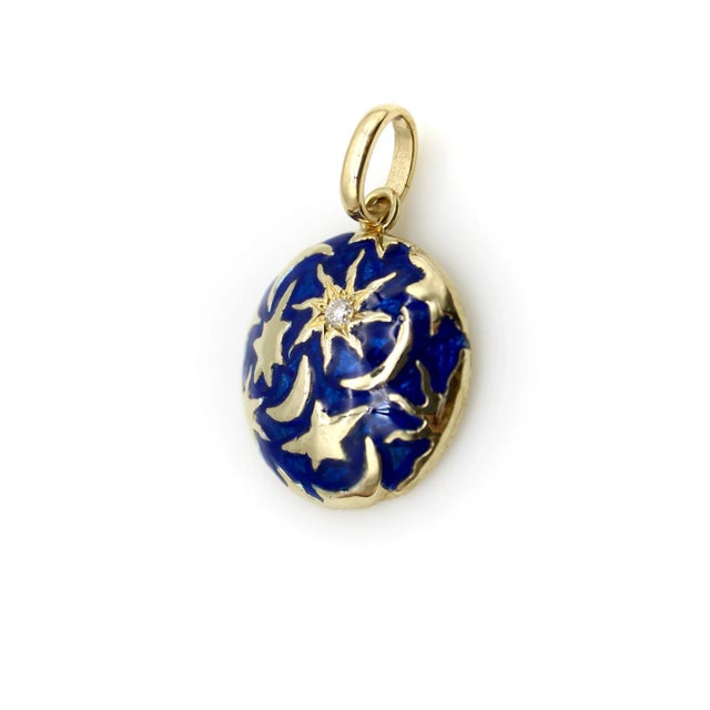 1990s 1990s 14k Gold Galaxy Moon and Stars Pendant With Diamond and Enamel For Sale - Image 5 of 7