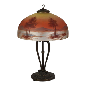 Antique Attributed to Handel Co. School Reverse Painted Scenic Table Lamp C1920