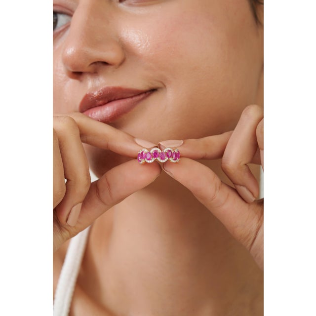 14k Yellow Gold 1.91ct Pear Ruby & Diamond Contemporary Cocktail Ring Size 8 For Sale - Image 10 of 16