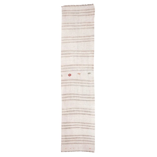 Textile Mid 20th Century Mid 20th Century Beige & White Hemp Kilim Runner For Sale - Image 7 of 7