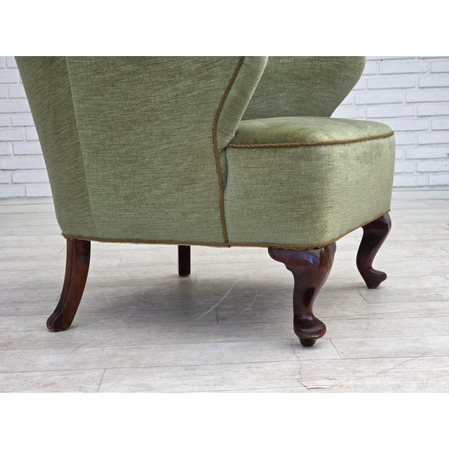 1960s Scandinavian Armchair in Green Furniture Velour and Oak Wood Legs, 1960s For Sale - Image 5 of 18