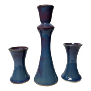 Regina Voncannon Pottery Junction Seagrove Nc Studio Pottery Candlesticks, Set of 3 For Sale