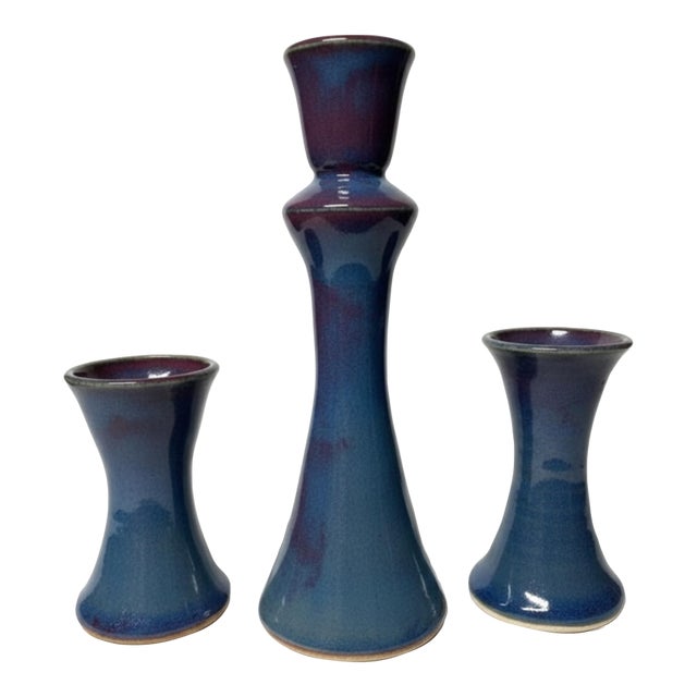 Regina Voncannon Pottery Junction Seagrove Nc Studio Pottery Candlesticks, Set of 3 For Sale