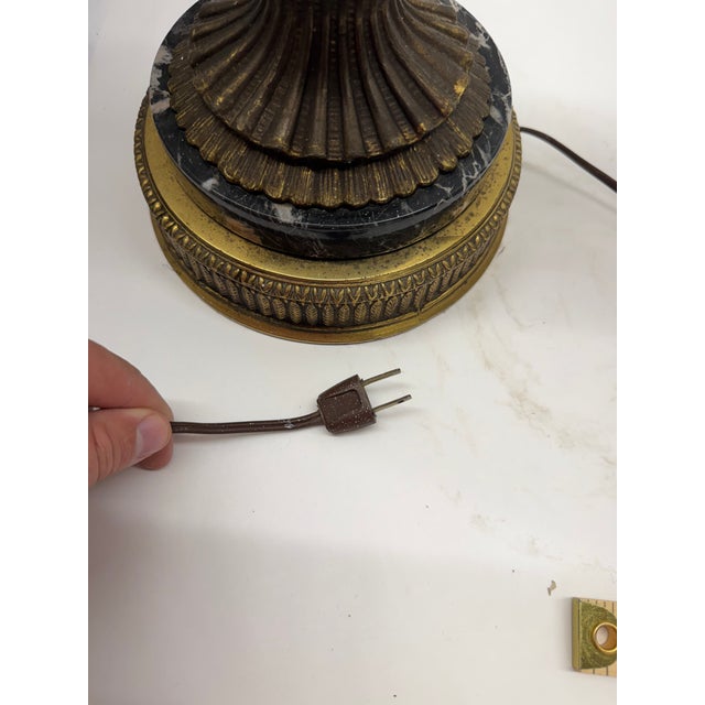Vintage Neoclassical Cast Brass Urn Table Lamp With Black Marble Base For Sale - Image 13 of 13