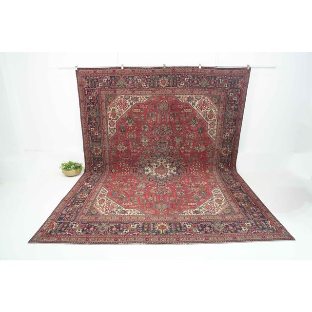 1970s 1970s Vintage Persian Handmade Wool 10x13 Red Area Rug For Sale - Image 5 of 11