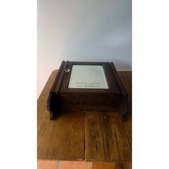 Antique Industrial Oak Storage Cabinet With Ontario Laundry Beveled Mirror For Sale In Phoenix - Image 6 of 9