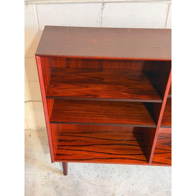 Brown Rosewood Bookcase Small Open Double Column Shelving Unit Made in Denmark 1960s For Sale - Image 8 of 10