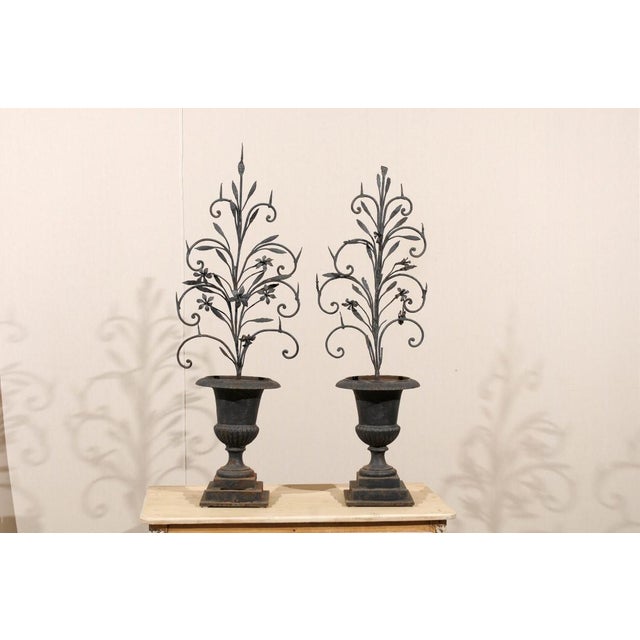 19th Century Whimsical Italian Black Metal Urn Prickets - A Pair For Sale - Image 4 of 9