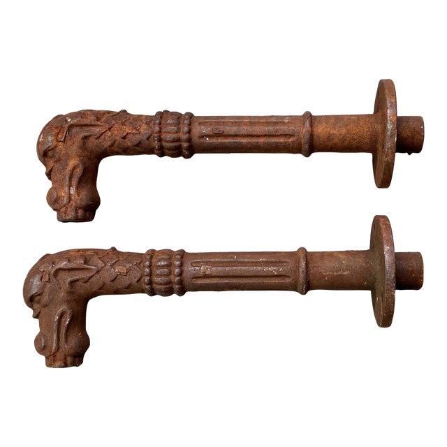 Large French Cast Iron Fountain Spouts, Overall Length 18.5 Inches For Sale