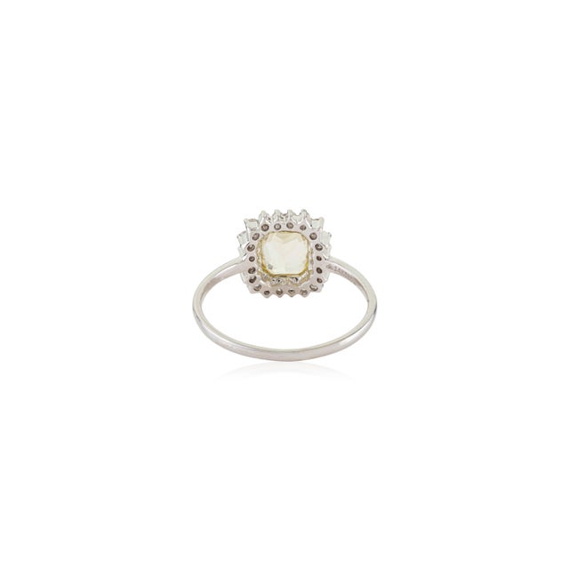 Metal 14k White Gold Yellow Sapphire & Diamond Art Deco Ring Size 8 For Sale - Image 7 of 14