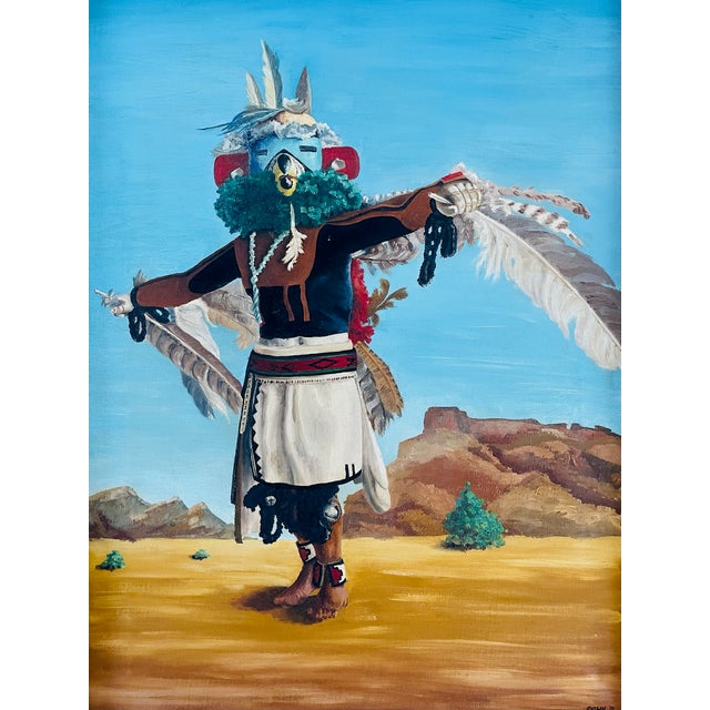 Textile Native Dance Oil on Canvas Signed Catlin 72 For Sale - Image 7 of 8