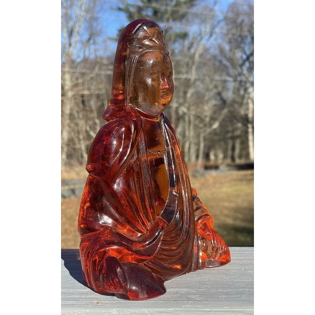 Rare Large Cambridge Amber Glass Buddha Bookend Figurine Art Deco Antique For Sale - Image 9 of 12