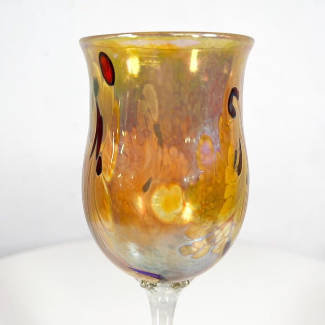 AMBIANIC presents Aaron Slater Studio Art Glass Stem Wine Goblet Hand Blown Art Glass Studio Design 8.75 h x 3.13 diameter...