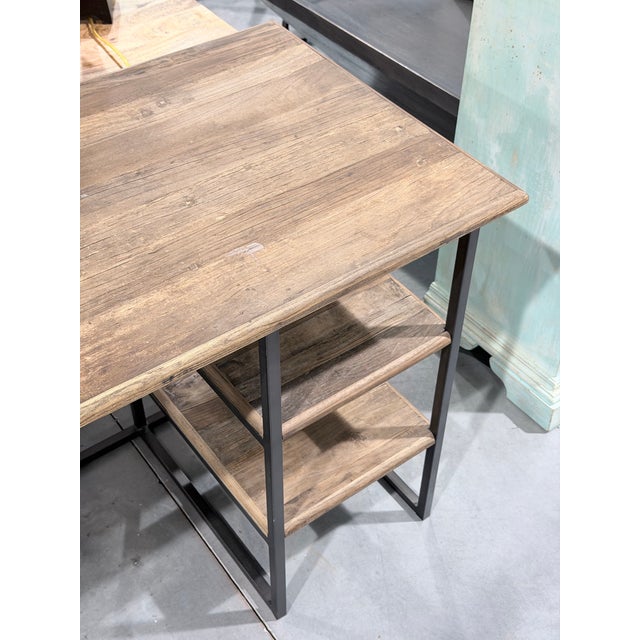 Industrial Restoration Hardware Fulton Reclaimed Elm Industrial Desk With Open Shelving For Sale - Image 3 of 6