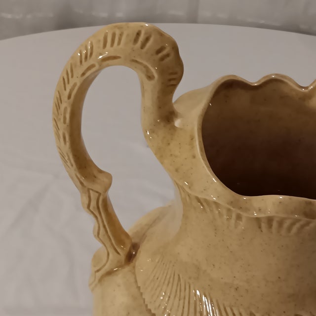 1980s Vintage French Style Light Yellow Ceramic Pitcher Jug For Sale - Image 5 of 10