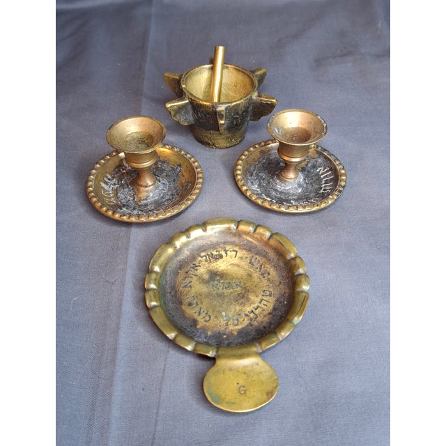 Religious Museum-Grade Kabbalistic Assemblage: 18thC Inscribed Healing Mortar, Agla Amulet Tray & Travel Shabbat Candlesticks For Sale - Image 3 of 18