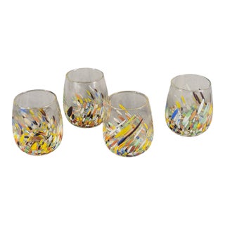 Late 20th Century Hand Blown Art Glass Confetti Highball Tumbler Glasses - Set of Four For Sale