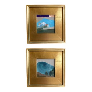 "Mountain and Valley" Pair of Framed Mini Paintings by Jessalin Beutler For Sale
