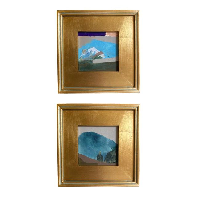 "Mountain and Valley" Pair of Framed Mini Paintings by Jessalin Beutler For Sale