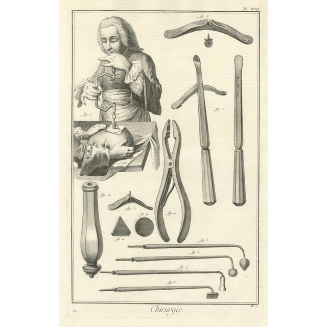Beige Antonio Baratti, Trepanning the Skull and Cautery Irons, Diderot Chirurgie Plate Xvii, 1772, Engraving For Sale - Image 8 of 8