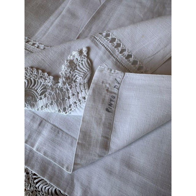 Antique French Fine Linen Ag Monogram Sheet, Hand-Drawn Thread Openwork, Exquisite Crocheted Lace Edge For Sale - Image 12 of 14