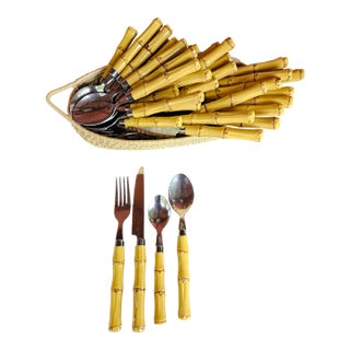 Stylish Faux Bamboo Flatware Set Service for 12 For Sale