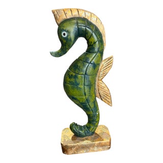 Vintage Green Tall Seahorse Sculpture For Sale