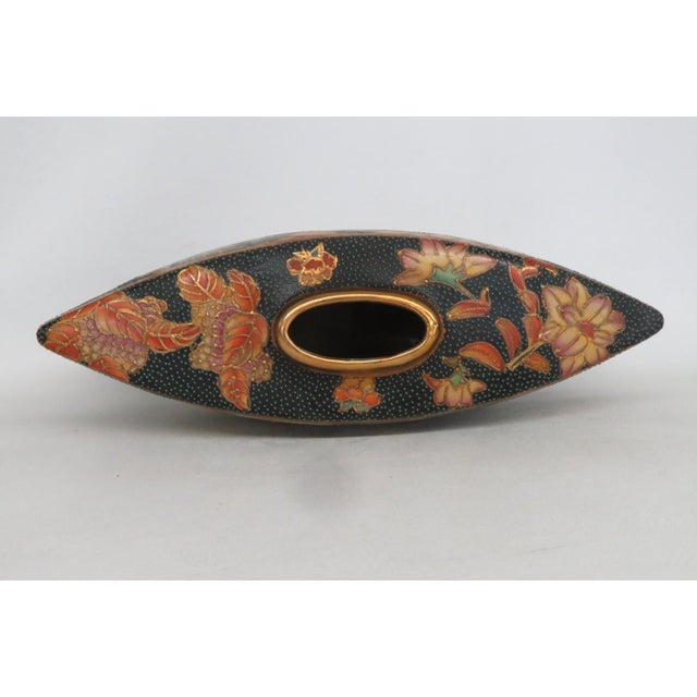 Satsuma Style Fan Shaped Pillow Vase Hand Painted Geisha and Flowers Motif 5056b For Sale - Image 10 of 18