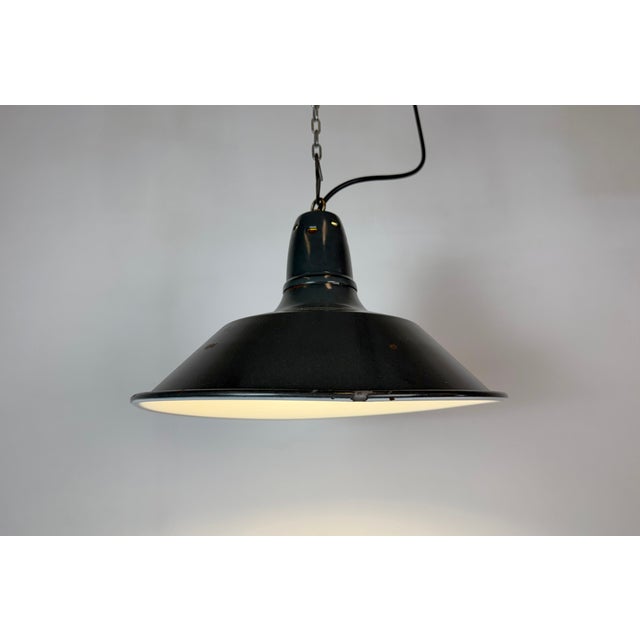 Industrial French Black Enamel Factory Pendant Lamp, 1960s For Sale - Image 9 of 17