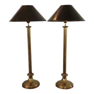 Hollywood Regency Brass Candlestick Lamps - A Pair For Sale