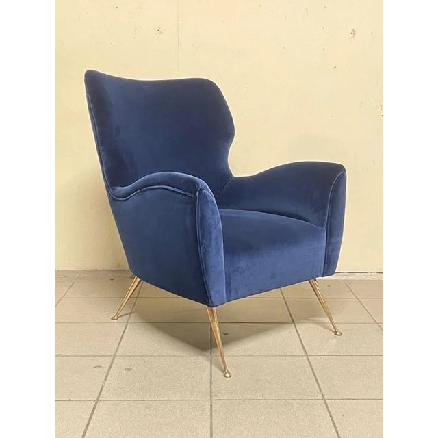 1950s Vintage Lounge Chair in Blue Velvet, 1950s For Sale - Image 5 of 18