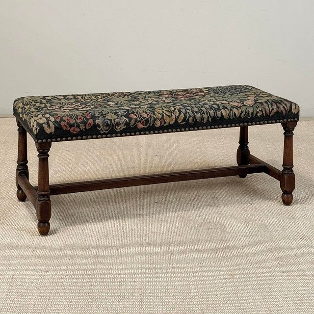 Antique Renaissance Revival Floral Needlepoint Tapestry Bench For Sale - Image 11 of 18