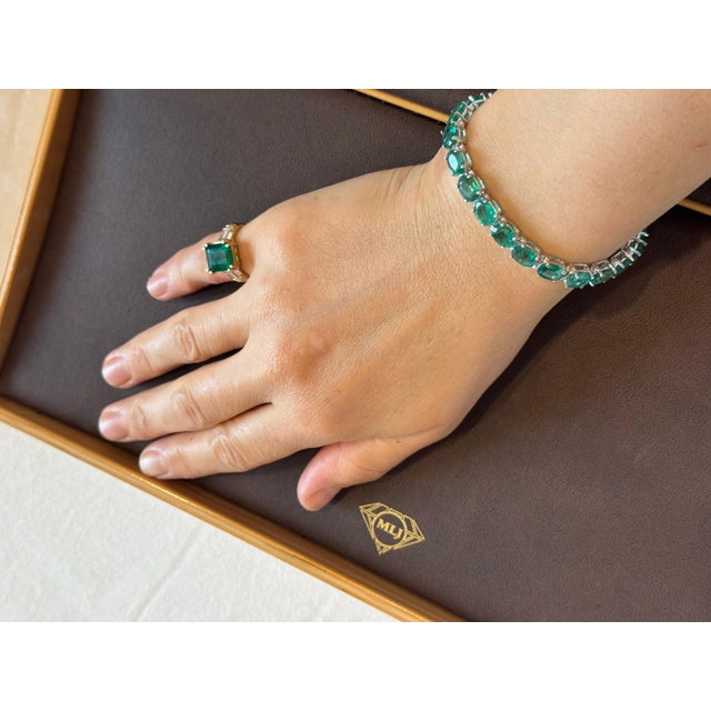 GIA Certified 3.41 Ct Octagonal Colombian Emerald & Diamond Ring 14K Yellow Gold For Sale - Image 14 of 18