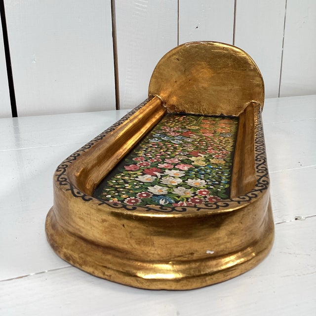 Gold Pair of Vintage Mexican Hand Painted Folk Art Wall Shelves Santos Figures Floral Gilt Shelf For Sale - Image 8 of 12