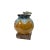 This is a Chinese decorative brush holder/pot in a tan drip-drop blue color glaze finish. The theme is a dimensional...
